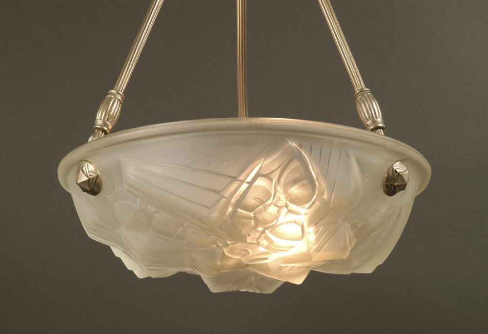 Glass Bowl Ceiling Fixture Art Deco Henri Mouynet Lighting Luminaires - Glass Bowl Pendant Light