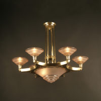GRAND LUSTRE ART DÉCO DESVIGNES BRONZE NICKELÉ ET VERRE MOULÉ-PRESSÉ – Image 14