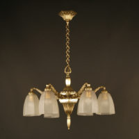 HETTIER ET VINCENT : LUSTRE ART DÉCO EN BRONZE ET VERRE MOULÉ DÉPOLI BLANC – Image 3
