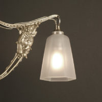 LUSTRE ART DÉCO BRONZE VIEIL ARGENT ET VERRE MOULÉ DÉPOLI BLANC – Image 5
