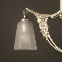 LUSTRE ART DÉCO BRONZE VIEIL ARGENT ET VERRE MOULÉ DÉPOLI BLANC – Image 6