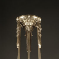 LUSTRE ART DÉCO BRONZE VIEIL ARGENT ET VERRE MOULÉ DÉPOLI BLANC – Image 8