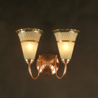PAIRE D’APPLIQUES DOUBLES EN LAITON CUIVRÉ ET VERRE GRANITÉ DES ANNÉES 1940-1950 – Image 3
