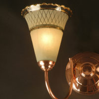 PAIRE D’APPLIQUES DOUBLES EN LAITON CUIVRÉ ET VERRE GRANITÉ DES ANNÉES 1940-1950 – Image 5