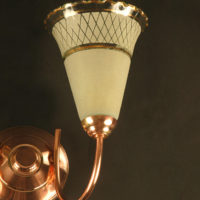 PAIRE D’APPLIQUES DOUBLES EN LAITON CUIVRÉ ET VERRE GRANITÉ DES ANNÉES 1940-1950 – Image 6
