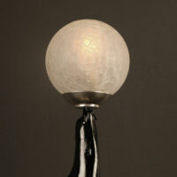 LAMPE VEILLEUSE OTARIE DE GEORGES BENOÎT, 1927, EN BRONZE, MARBRE ET VERRE MOULÉ-PRESSÉ CRAQUELÉ – Image 4