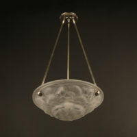SUSPENSION VASQUE ART DÉCO ÉMILE DOMAINE - DEGUÉ BRONZE ARGENTÉ ET VERRE MOULÉ-PRESSÉ – Image 3