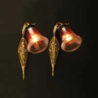 PAIRE D'APPLIQUES ART DÉCO MARCEL BAISE BRONZE ET VERRE ÉMAILLÉ