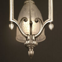 LUSTRE ART DÉCO "CROSSES DE FOUGÈRE" BRONZE ARGENTÉ ET VERRERIE DES VOSGES – Image 8