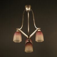 LUSTRE ART DÉCO CHARLES BOULANGER BRONZE ARGENTÉ VERRE MOULÉ DÉPOLI – Image 4