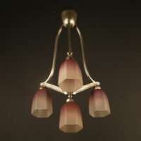 LUSTRE ART DÉCO CHARLES BOULANGER BRONZE ARGENTÉ VERRE MOULÉ DÉPOLI – Image 5