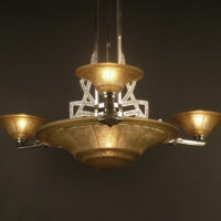 LUSTRE ART DÉCO MAURICE MODEL-CRISTALLERIE DE VERDUN BRONZE CHROMÉ ET VERRE MOULÉ-PRESSÉ – Image 2