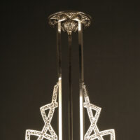 LUSTRE ART DÉCO MAURICE MODEL-CRISTALLERIE DE VERDUN BRONZE CHROMÉ ET VERRE MOULÉ-PRESSÉ – Image 15