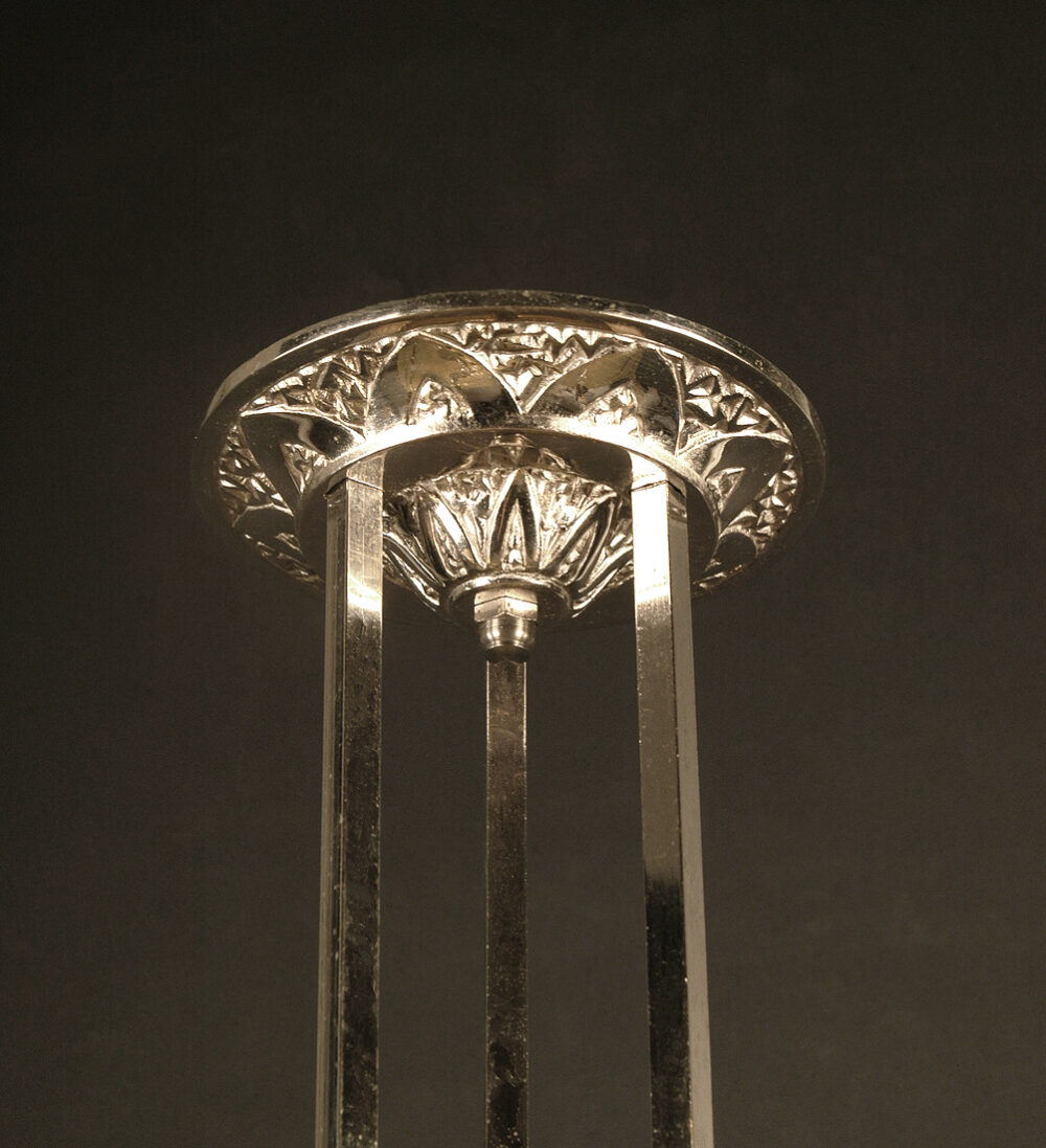 LUSTRE ART DÉCO MAURICE MODEL-CRISTALLERIE DE VERDUN BRONZE CHROMÉ ET VERRE MOULÉ-PRESSÉ – Image 16