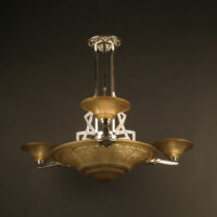 LUSTRE ART DÉCO MAURICE MODEL-CRISTALLERIE DE VERDUN BRONZE CHROMÉ ET VERRE MOULÉ-PRESSÉ – Image 3