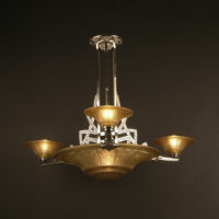 LUSTRE ART DÉCO MAURICE MODEL-CRISTALLERIE DE VERDUN BRONZE CHROMÉ ET VERRE MOULÉ-PRESSÉ