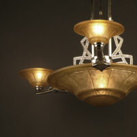 LUSTRE ART DÉCO MAURICE MODEL-CRISTALLERIE DE VERDUN BRONZE CHROMÉ ET VERRE MOULÉ-PRESSÉ – Image 6