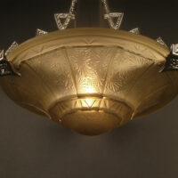 LUSTRE ART DÉCO MAURICE MODEL-CRISTALLERIE DE VERDUN BRONZE CHROMÉ ET VERRE MOULÉ-PRESSÉ – Image 7