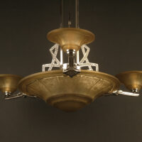 LUSTRE ART DÉCO MAURICE MODEL-CRISTALLERIE DE VERDUN BRONZE CHROMÉ ET VERRE MOULÉ-PRESSÉ – Image 9