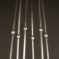 LUSTRE ART DÉCO LÉON HUGUE BRONZE ARGENTÉ ET VERRE MOULÉ-PRESSÉ DÉPOLI BLANC – Image 11