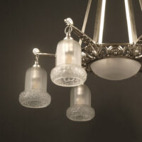 LUSTRE ART DÉCO LÉON BONVOISIN BRONZE ARGETÉ ET VERRE MOULÉ-PRESSÉ – Image 7