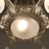 LUSTRE ART DÉCO LÉON BONVOISIN BRONZE ARGETÉ ET VERRE MOULÉ-PRESSÉ – Image 8