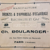 ETS. CHARLES BOULANGER : SUSPENSION GLOBE ART DÉCO BRONZE ARGENTÉ ET VERRE GRAVÉ – Image 11