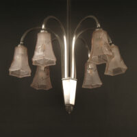 LUSTRE ART DÉCO CHARLES BOULANGER-DEGUÉ BRONZE ARGENTÉ ET VERRE MOULÉ-PRESSÉ – Image 5