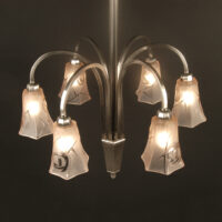 LUSTRE ART DÉCO CHARLES BOULANGER-DEGUÉ BRONZE ARGENTÉ ET VERRE MOULÉ-PRESSÉ – Image 7