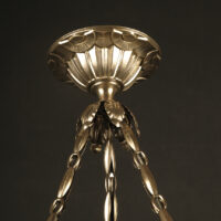 SUSPENSION ART DÉCO LAITON VIEIL ARGENT ET VERRE MOULÉ-PRESSÉ DÉPOLI BLANC – Image 6