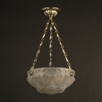 SUSPENSION ART DÉCO LAITON VIEIL ARGENT ET VERRE MOULÉ-PRESSÉ DÉPOLI BLANC – Image 10