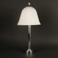 GRANDE LAMPE ART DÉCO ANNÉES 1930, BRONZE NICKELÉ ET VERRE OPALIN BLANC – Image 3