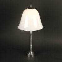 GRANDE LAMPE ART DÉCO ANNÉES 1930, BRONZE NICKELÉ ET VERRE OPALIN BLANC