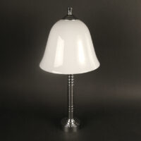 GRANDE LAMPE ART DÉCO ANNÉES 1930, BRONZE NICKELÉ ET VERRE OPALIN BLANC – Image 4