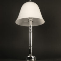 GRANDE LAMPE ART DÉCO ANNÉES 1930, BRONZE NICKELÉ ET VERRE OPALIN BLANC – Image 5
