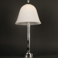 GRANDE LAMPE ART DÉCO ANNÉES 1930, BRONZE NICKELÉ ET VERRE OPALIN BLANC – Image 6