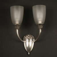 LOUIS GAGNON : APPLIQUE DOUBLE ART DÉCO BRONZE ARGENTÉ ET VERRE SATINÉ – Image 2