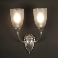 LOUIS GAGNON : APPLIQUE DOUBLE ART DÉCO BRONZE ARGENTÉ ET VERRE SATINÉ – Image 3