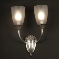 LOUIS GAGNON : APPLIQUE DOUBLE ART DÉCO BRONZE ARGENTÉ ET VERRE SATINÉ