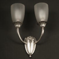 LOUIS GAGNON : APPLIQUE DOUBLE ART DÉCO BRONZE ARGENTÉ ET VERRE SATINÉ – Image 4