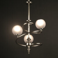 LUSTRE-SUSPENSION MODERNISTE ART DÉCO EN SPIRALE BRONZE ARGENTÉ ET VERRE MOULÉ – Image 3