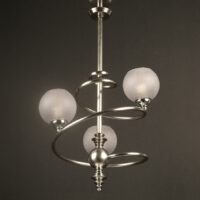 LUSTRE-SUSPENSION MODERNISTE ART DÉCO EN SPIRALE BRONZE ARGENTÉ ET VERRE MOULÉ