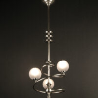 LUSTRE-SUSPENSION MODERNISTE ART DÉCO EN SPIRALE BRONZE ARGENTÉ ET VERRE MOULÉ – Image 4