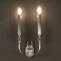 PAIRE D'APPLIQUES ART DECO DOUBLE FLAMME BRONZE ET LAITON ARGENTÉ FIN ANNÉES 1930 – Image 3