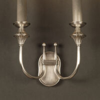 PAIRE D'APPLIQUES ART DECO DOUBLE FLAMME BRONZE ET LAITON ARGENTÉ FIN ANNÉES 1930 – Image 5