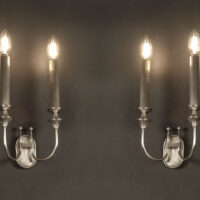 PAIRE D'APPLIQUES ART DECO DOUBLE FLAMME BRONZE ET LAITON ARGENTÉ FIN ANNÉES 1930 – Image 8