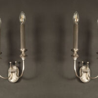 PAIRE D'APPLIQUES ART DECO DOUBLE FLAMME BRONZE ET LAITON ARGENTÉ FIN ANNÉES 1930 – Image 9