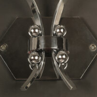 GRANDE APPLIQUE ART DÉCO DOUBLE FEU BRONZE NICKEL-CHROME VERRE MOULÉ MOUCHETÉ – Image 4
