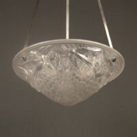 SUSPENSION-VASQUE ART DÉCO BRONZE ARGENTÉ ET VERRE MOULÉ-PRESSÉ DÉPOLI BLANC – Image 5