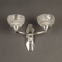 F. HUBENS/ETS GAUTHIER : APPLIQUE DOUBLE BRONZE NICKEL-CHROME VERRE MOULÉ-PRESSÉ